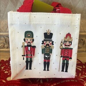 NWT Set of 4 Festive Nutcracker Canvas Totes 6” x 6”